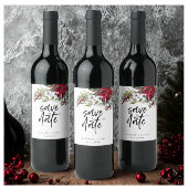 Christmas Poinsettia Script De datum opslaan Wijn Etiket