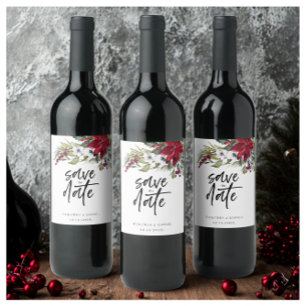 Christmas Poinsettia Script De datum opslaan Wijn Etiket