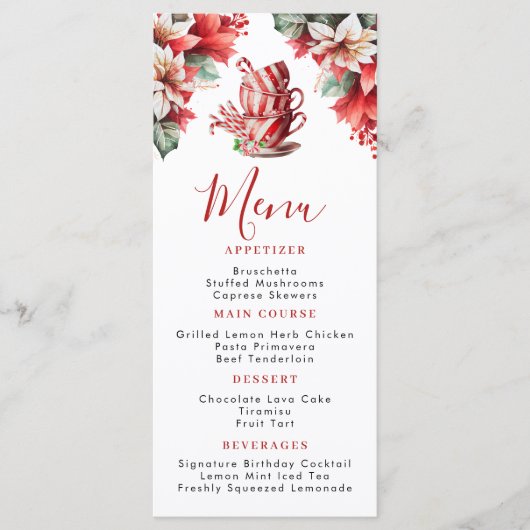 Christmas Poinsettia Tea Party Flat Menu (Voorkant)