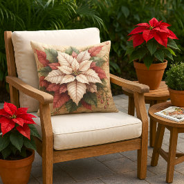 Christmas Poinsettia White and Red Porch or Patio  Buitenkussen