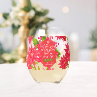 Christmas Poinsettia Wijnglas Zonder Voet