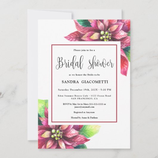 Christmas Poinsettia Winter Vrijgezellenfeest Kaart (Voorkant)