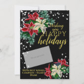 Christmas Poinsettia Zwart Cadeau Kaart Houder (Voorkant)
