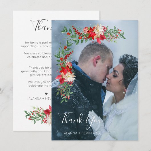 Christmas Poinsettias Flowers & Branches Photo Bedankkaart (Voorkant / Achterkant)