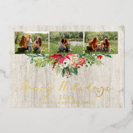 Christmas Poinsettias Garland Classic 3 Photos Folie Uitnodiging