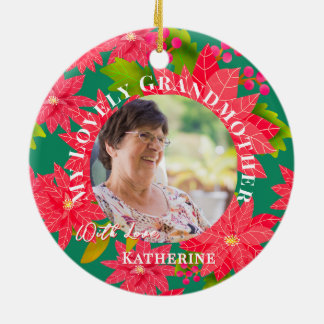 Christmas Poinsettias Red Photo Grandmother Teal Keramisch Ornament