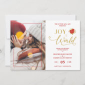 Christmas Poinsettias Wreath Photo Wedding Couple Save The Date (Voorkant)