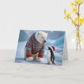 Christmas Polar Bear and Penguin Friends Kaart (Gele Bloem)