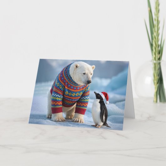Christmas Polar Bear and Penguin Friends Kaart (Voorkant)