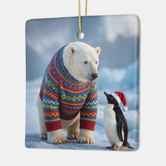 Christmas Polar Bear and Penguin On a Glacier Keramisch Ornament (Links)