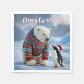 Christmas Polar Bear and Penguin On a Glacier Servet (Voorkant)