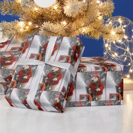 Christmas Polar Bear Pushing a Snowblower Cadeaupapier (Feestdagen)