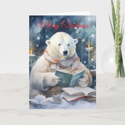 Christmas Polar Bear reading Feestdagen Kaart (Voorkant)