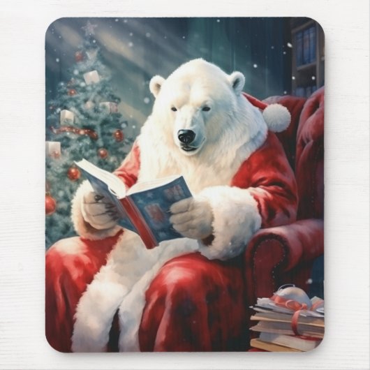 Christmas Polar Bear reading Muismat (Voorkant)