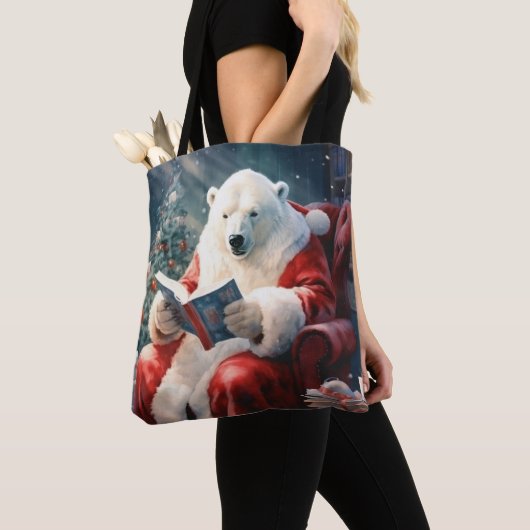 Christmas Polar Bear reading Tote Bag (Dichtbij)