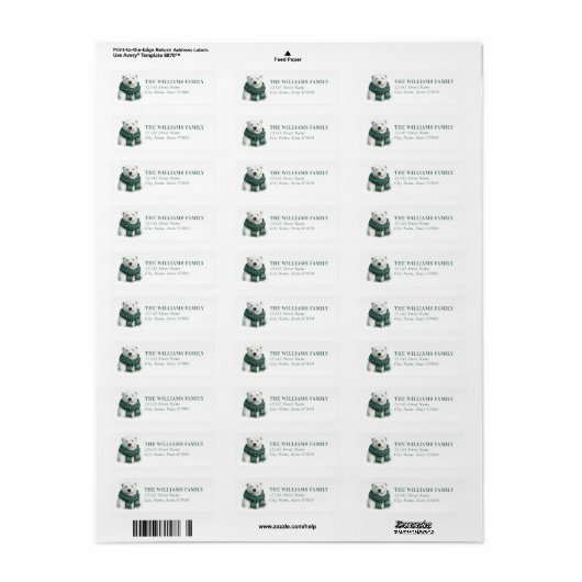 Christmas Polar Bear Return Address Labels (Full Sheet)