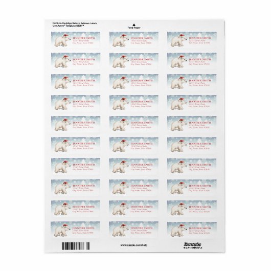 Christmas Polar Bear Return Address Labels (Full Sheet)