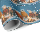 Christmas Polar Bears Around a Bonfire Cadeaupapier (Rol Hoek)