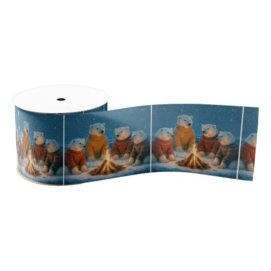Christmas Polar Bears Around a Bonfire Grosgrain Lint (Spoel)