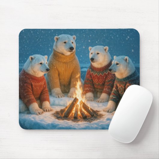 Christmas Polar Bears Around a Bonfire Muismat (Met muis)
