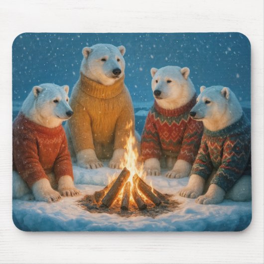 Christmas Polar Bears Around a Bonfire Muismat (Voorkant)