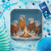 Christmas Polar Bears Around a Bonfire Papieren Bordje (Feest)