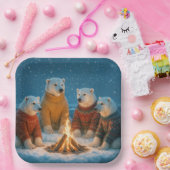 Christmas Polar Bears Around a Bonfire Papieren Bordje (Feest)
