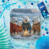 Christmas Polar Bears Around a Bonfire Papieren Bordje (Feest)