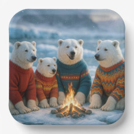 Christmas Polar Bears Around a Bonfire Papieren Bordje
