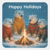 Christmas Polar Bears Around a Bonfire Vierkante Sticker (Voorkant)