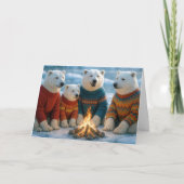 Christmas Polar Bears Gathering Around a Bonfire Kaart (Voorkant)