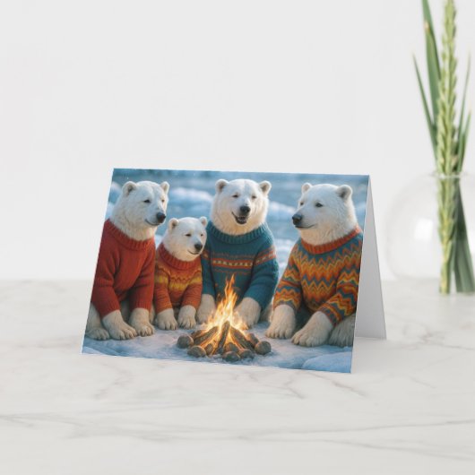 Christmas Polar Bears Gathering Around a Bonfire Kaart (Voorkant)