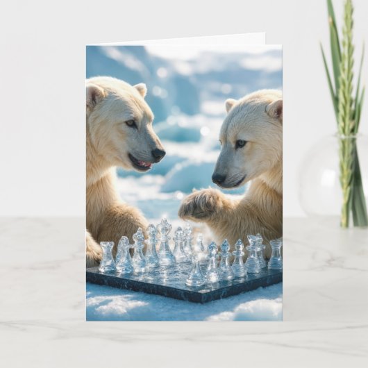 Christmas Polar Bears Playing Chess On a Glacier Kaart (Voorkant)