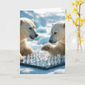 Christmas Polar Bears Playing Chess On a Glacier Kaart (Gele Bloem)