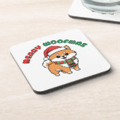 Christmas Pomeranian Coaster: Merry Woofmas Bier Onderzetter (Linkerzijde)