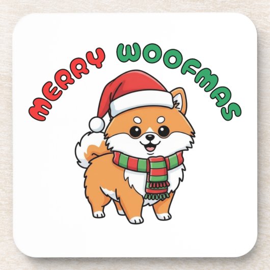 Christmas Pomeranian Coaster: Merry Woofmas Bier Onderzetter (Voorkant)