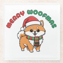 Christmas Pomeranian Coaster: Merry Woofmas Glazen Onderzetter
