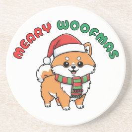 Christmas Pomeranian Coaster: Merry Woofmas Zandsteen Onderzetter