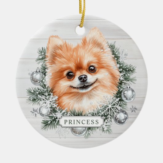 Christmas Pomeranian Dog Ceramic Circle Ornament (Voorkant)