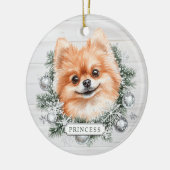 Christmas Pomeranian Dog Ceramic Circle Ornament (Links)