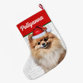 Christmas Pomeranian Dog with Name Woof Grote Kerstsok (Achterkant (Hangend))