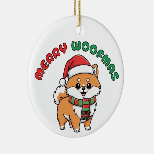 Christmas Pomeranian Ornament: Merry Woofmas Keramisch Ornament (Rechts)