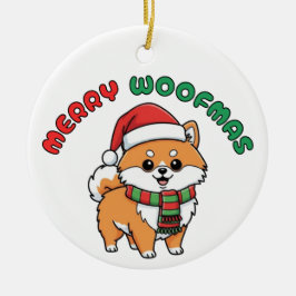 Christmas Pomeranian Ornament: Merry Woofmas Keramisch Ornament