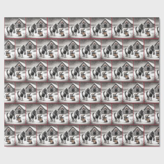 Christmas Pony and Bunny beroemd gemaakt door A Ba Cadeaupapier (Vlak)