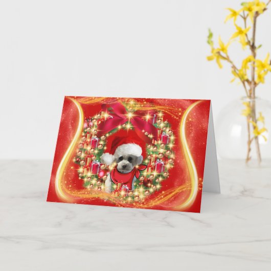 Christmas Poodle Golden Harp Wenskaart Kaart (Gele Bloem)