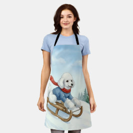Christmas Poodle Sledding, Apron Schort