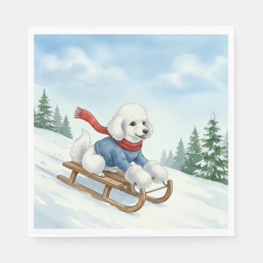 Christmas Poodle Sledding, Napkins Servet (Voorkant)