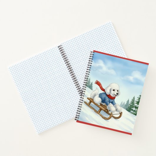 Christmas Poodle Sledding, Notebook Notitieboek (Binnen)