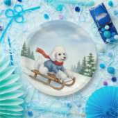 Christmas Poodle Sledding, Paper Plates Papieren Bordje (Feest)