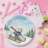 Christmas Poodle Sledding, Paper Plates Papieren Bordje (Feest)